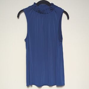 Banana Republic Blue Pleated Ruffled Blouse with Mandarin Collar